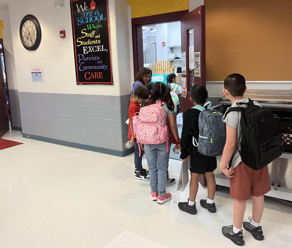 Students lined up for breakfast