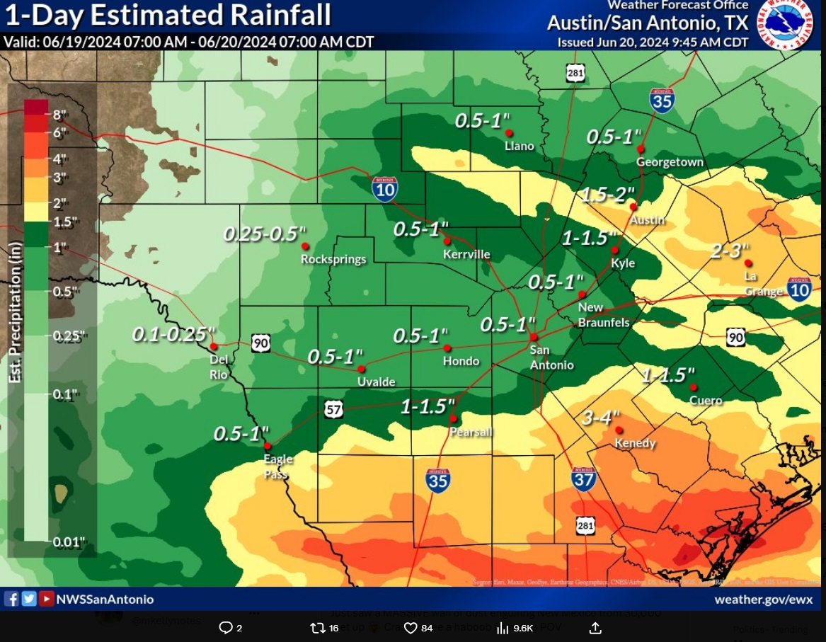 Frio River flow rate sees sudden increase likely due to the recent area ...