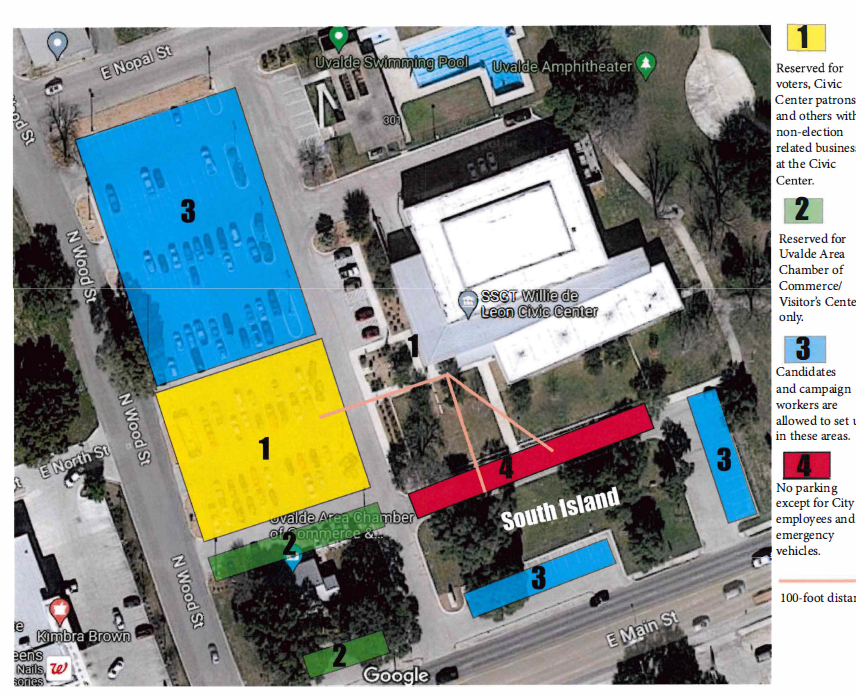 City of Uvalde Civic Center Map of designated areas